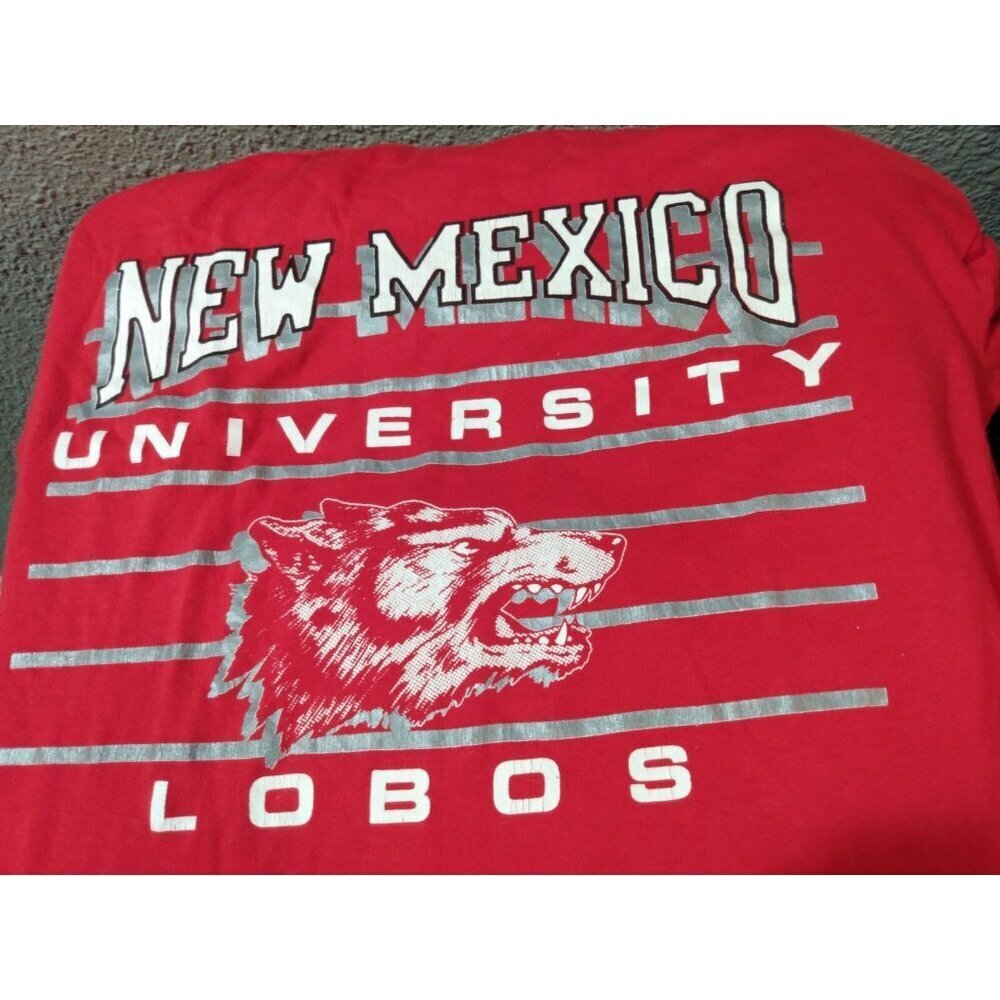 Vintage 90s New Mexico University Lobos T Shirt Single Stitch Red Adult Large - Picture 4 of 4